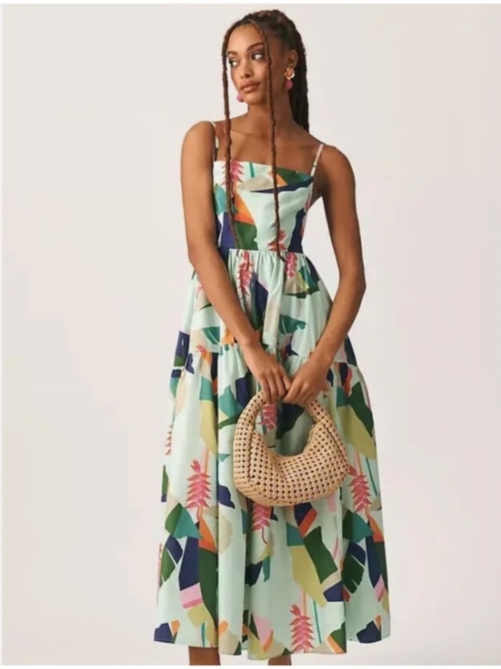 FARM Rio | Mint Green Multi-Color Bow-Back Midi Dress | 100% COTTON | size S - Picture 3 of 10
